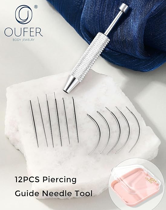 OUFER Piercing Ball Grabber, 16G 18G Flat Back Earrings Piercing Guide needle Tool, Surgical Steel Internally Threaded Push Pin External Thread Assistant Body Piercing Kit for Ear Nose Lip Tool