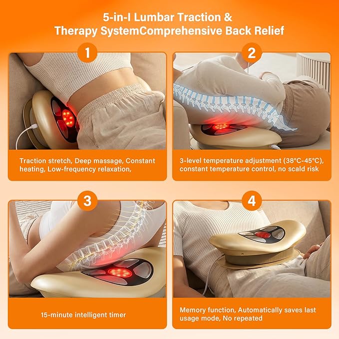 Electric Lower Back Massager with Spinal Decompression - Lumbar Traction Device with Heat & Vibration, Dynamic Airbag Adjustment for Sciatica Pain Relief, Home Use & Muscle Stiffness Gift for Parents