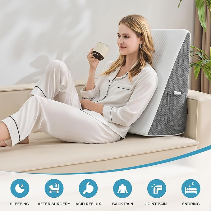 Yojoker Wedge Pillow for Sleeping - 12 Inch Triangle Pillow Wedge, Memory Foam Bed Wedge Pillow for Headboard, Sleep Wedges for Snoring, Acid Reflux, Post Surgery Back Pain Relief, Washable Cover