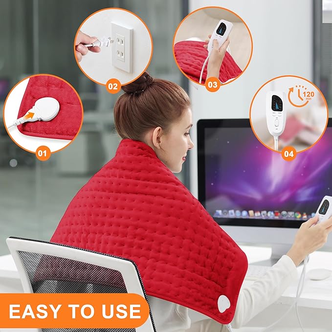 Deepsoon Heating Pad,Electric Heating Pads for Back,Neck,Moist Heating Pad for Abdomen Shoulder Knee Legs,Dry/Moist Heat&Auto Shut Off,Mother's Day Birthday for Men and Women,Red,33x17 Inch