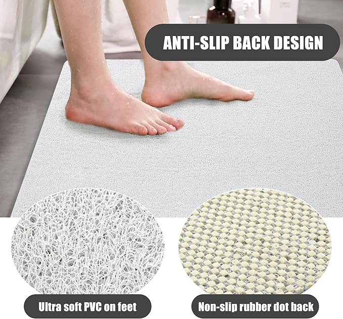 HOMBYS 58 x 32 Extra Large Shower Mat for Shower Stall Tub, Non Slip Bath Mat Bathroom Accessories, PVC Loofah Mats for Shower and Bathroom, Quick Drying, (White, 58"x32")