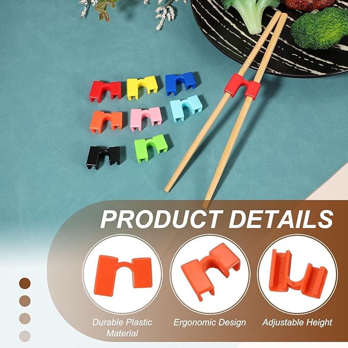 uxcell 10 Pcs Chopsticks Helper, Reusable Training Chopstick Hinges Connector Practice Chop Sticks Helpers for Adult Beginners Learners, Orange Red