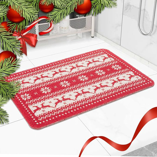 Hargiis Christmas Non-Slip Bathtub Mat, Anti Slip Shower Mat, Fast Drying Bathtub Mats, Foot Scrubber Mat, Anti Slip Mat for Tub, Floor, Bathroom, Kitchen, Home, Hotel (Reindeer Snowflake, 24"x16")