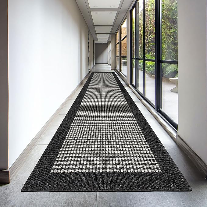 Ileading Hallway Runner Rug 2.6'x12' Heavy-Duty Durable Entryway Floor Mat with Non Slip Rubber Backing for Busy Traffic Extended Indoor Doormat Machine Washable Black Kitchen Throw Rug for Corridor