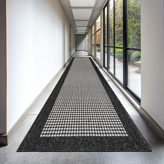 Ileading Hallway Runner Rug 2.6'x12' Heavy-Duty Durable Entryway Floor Mat with Non Slip Rubber Backing for Busy Traffic Extended Indoor Doormat Machine Washable Black Kitchen Throw Rug for Corridor