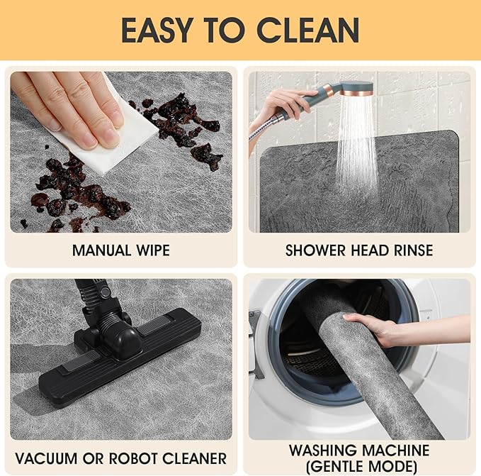 ACCUMTEK Non Slip Bath Mat, Thin Bathroom Rugs Fit Under Door, Quick Dry Bath Mats, Machine Washable Bath Rugs for Bathroom, Bathtub & Kitchen, Bathtub, Light Gray/Crackle/24 x17
