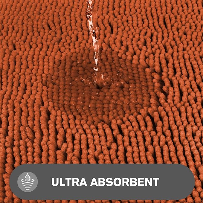 Bathroom Runner Rug 24 x 72 Non Slip – Extra Long Bath Mat | Absorbent and Washable Thick Chenille Runner Rug for Bathroom, Shower, Tub, Sink(Burnt Orange)