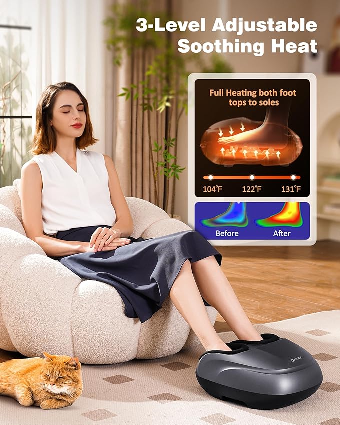 KNQZE Shiatsu Foot Massager with Heat, Compression, Deep Kneading Foot Massage for Plantar Fasciitis Relief, Remote Control, Multi Massage Modes, Auto Shut-Off Timer, FSA Eligible, Charcoal Gray
