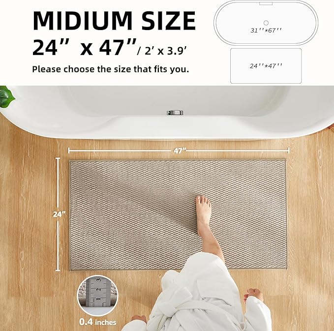 TYUU Bathroom Rugs Non Slip Washable, Super Absorbent Thin Bath Mat Quick Dry Low Pile Bathroom Rug, Beige 24"x47"