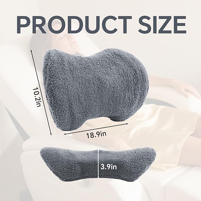 ROYALAY Sherpa Lumbar Support Pillow for Recliner, Memory Foam Back Pillow for Chair, Warm Couch Back Cushions for Elderly with Machine Washable Cover, Lumbar Pad for Car Office Chair, Grey