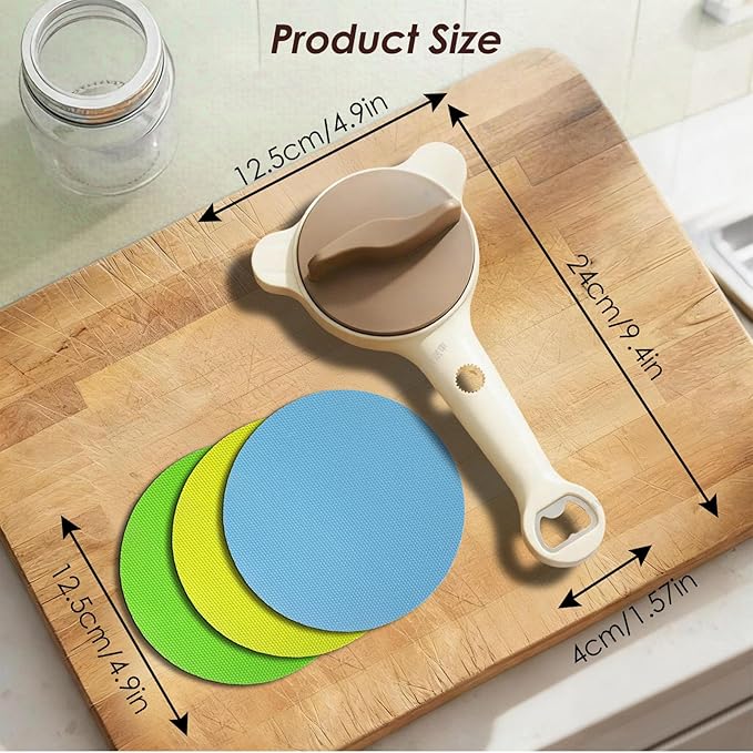 4 in 1 Multi-Purpose Jar Opener, Adjustable Stainless Steel Lid Remover for Seniors & Arthritis Sufferers, Jar Opener for Weak Hands with Bottle Cap Opener, Fits Kitchen Jars, Bottles & Cans (Beige)