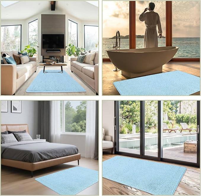 Bathroom Rugs 40 x 60 Inch – Extra Large Bath Mat | Absorbent and Washable Thick Chenille Bath Rugs Non-Slip Runner Rug for Bathroom, Shower, Tub(Light Blue)