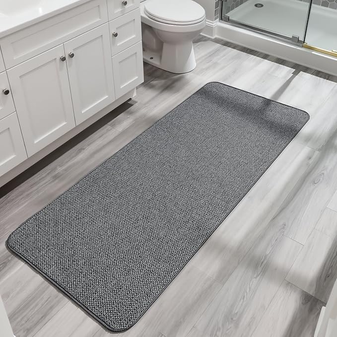 Bosap Bath Mat,Ultra Thin Bathroom Runner Rugs,Large Bath Mats for Bathroom,Quick Dry,Non-Slip,Machine Washable,Low Pile,Bath Rug,Shower Outside,Sink,Home Decor Accessories.Dark Grey,3'x6'(36x72inch)