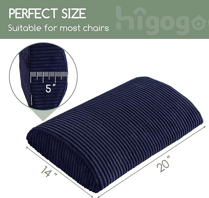 HIGOGOGO Lumbar Support Pillow for Recliner Chair/Accent Chair/Couch, Large Memory Foam Back Support Cushion for Elderly, Recliner Cushions for Back Rest, Pain Relief, Reading, Washable Cover, Navy