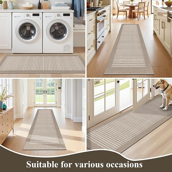Ileading Laundry Room Runner Rug 2'x6' Non Slip Farmhouse Kitchen Floor Mats with Rubber Backing Machine Washable Beige Indoor Decor Carpet for Doormat Hallway Entryway Petmat Garage Balcony