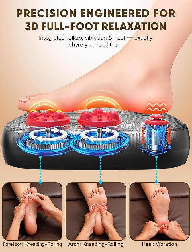 Foot Massager, Shiatsu Foot Massager Machine with Vibration for Plantar & Neuropathy, Electric Foot Massager for Fasciitis Relief & Circulation - 3 Intensity, 3 Modes