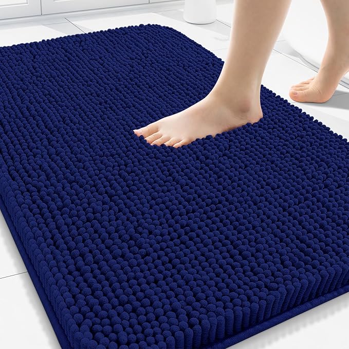 Arotive Bathroom Rugs 34x21, Extra Soft Absorbent Shaggy Chenille Bath Rugs, Machine Washable Rubber Backing Non-Slip Bath Mats for Bathroom Floor Tub and Shower, Home Decor Accessories, Navy