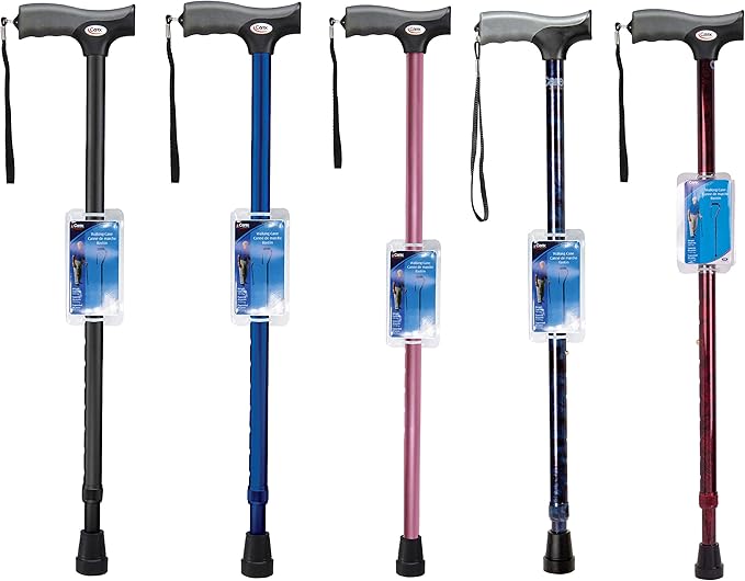 Carex Health Brands Soft Grip Walking Cane - Height Adjustable with Wrist Strap - Latex Free Soft Cushion Handle, Red Pattern & Marble, 40 Inch (Pack of 1)