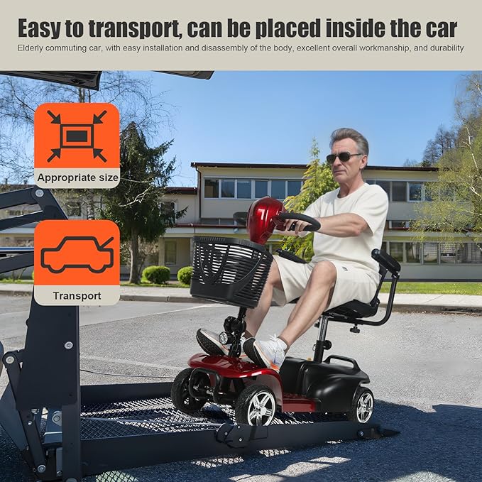 4-Wheel Electric Scooter for Adults | Long Range Mobility Scooter with Basket, Charger & 265 lbs Capacity for Seniors Outdoor Use (Red and Black)