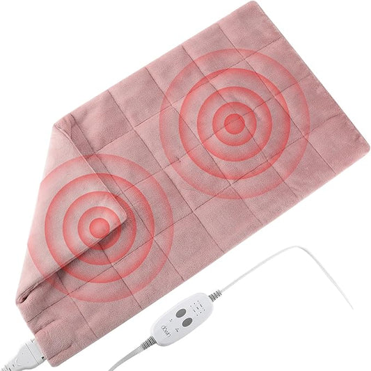 Weighted Heating Pad with 2 Massager,18"x33" X-Large Heated Pad for Back Pain Relief with 3 Heat Settings 2Hrs Auto Shut-Off for Neck Shoulder Arms Legs（4.85Lbs,Pink