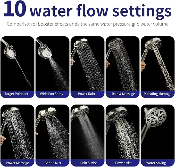 Handheld Shower Head with Filter, High Pressure 10-Spray-Mode Detachable Shower Head with 60-Inch Hose, Powerful Hand Held Shower Head for Low Water Pressure(Nickel)