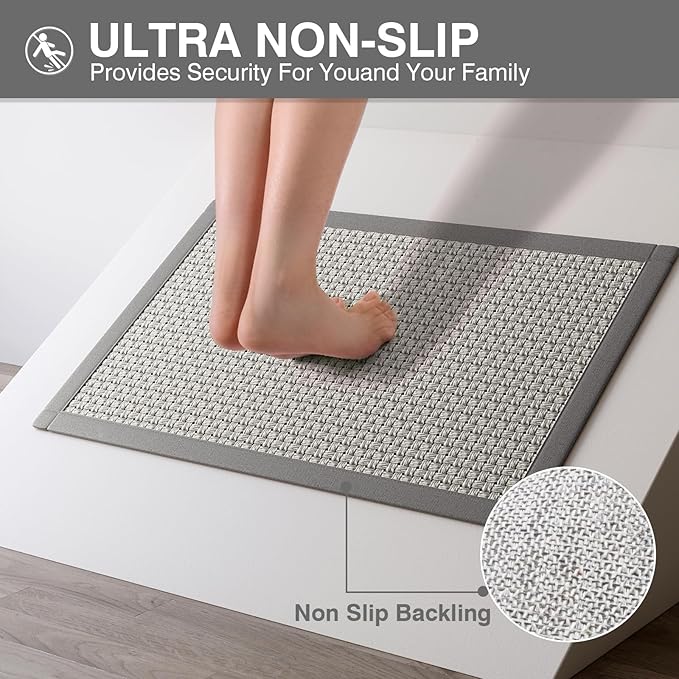 YDKGL Non Slip Ultra Thin Bathroom Rugs 24x35, Bath Mat Quick Dry Absorbent Bathroom Floor Mat Rubber Backed Fit Under Door, Woven Washable Bath Rugs, Grey