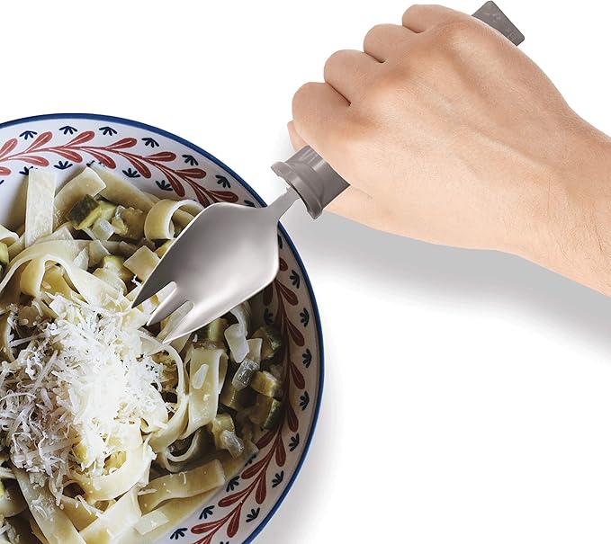 Rehabilitation Advantage Swivel Spork Utensil Set of 4, Angled Eating Utensils with Rotating Head for Easy Gripping, Mealtime Support for Daily Living and Independence