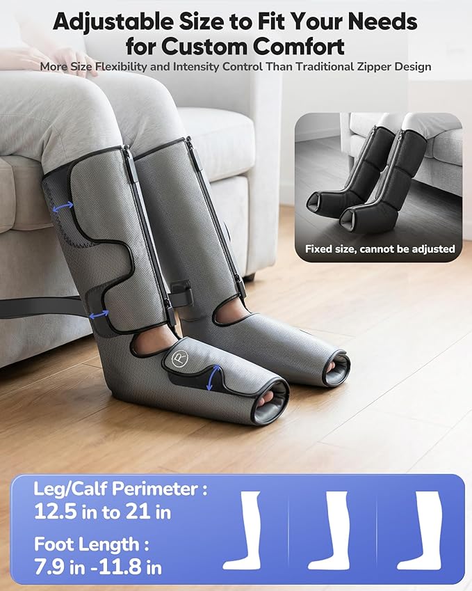 Air Compression Leg Massager with Heat : Foot and Calf Massager for Circulation and Pain Relief - 9 Intensity, 4 Modes, 3 Heating, Vibration, for Sitting/Standing Jobs & Home Use