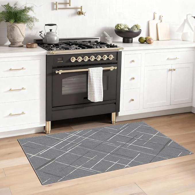 Gray Runner Rug Ultra Non-Slip 2x4 Washable Bedroom Rugs Modern Tear and Stain Resistance No Pile Hand-Woven Style Lightweight Runners for Hallways, Kitchen, Laundry Room, Bedside, Gray
