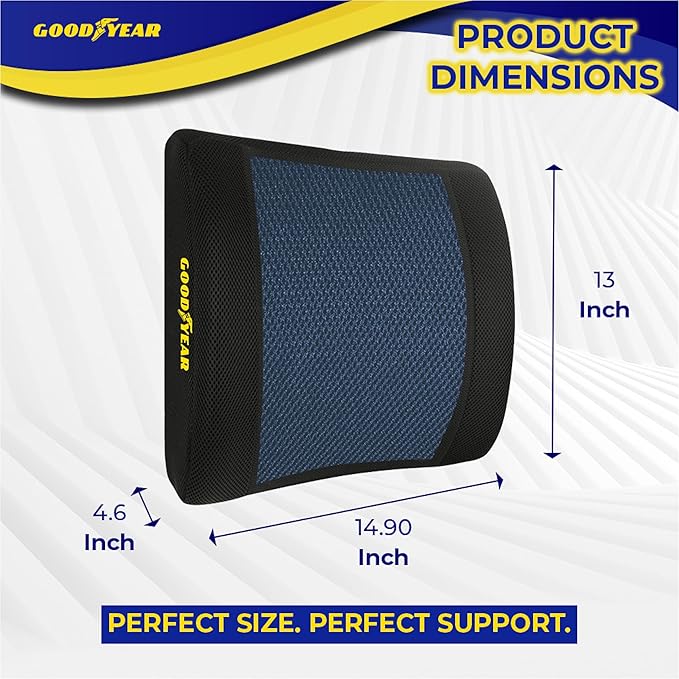 Goodyear Ergonomic Lumbar Support Pillow – Gel-Infused Cushion for Office Chairs and Car Seats, Premium Lower Back Support for Pain Relief and All-Day Comfort - Black