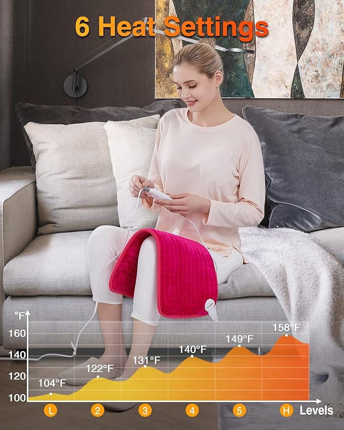 WOOMER Extra Large Heating Pad, Electric Heating Pad for Back Pain & Cramps Relief, Heat Pad with Multi-Color Option, Moist Heat Therapy Feature, Auto Shut-Off, Power Cords Storage Belt