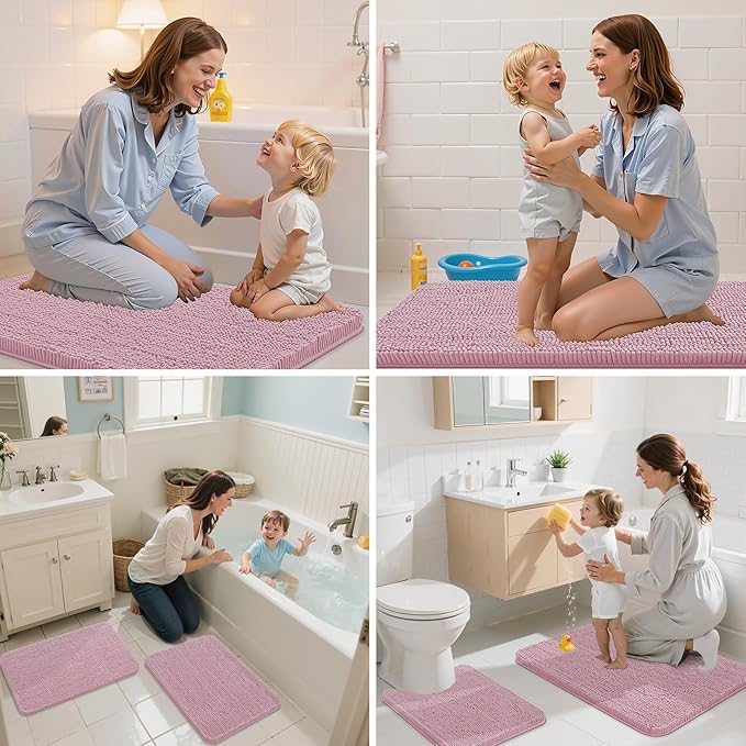 Arotive Bathroom Rugs 24x16, Extra Soft Absorbent Shaggy Chenille Bath Rugs, Machine Washable Rubber Backing Non-Slip Bath Mats for Bathroom Floor Tub and Shower, Home Decor Accessories, Dusty Rose