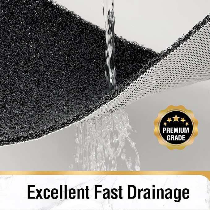 HITSLAM Square Shower Mat, 24 x 24 Inch Non Slip Bath Mat for Tub, Soft PVC Loofah Bathtub Mats with Drain Holes, Quick Drying Bathroom Stall Floor Mat, Bathroom Accessories Without Suction Cup, Black