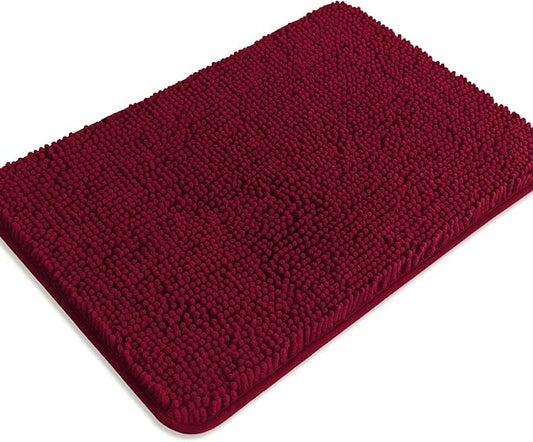 Vivid Burgundy Bathroom Rugs – Absorbent and Washable Bath Mat, Non-Slip, Thick Soft Chenille Bath Rugs for Bathroom Floor, Shower, Sink - 17" x 24"