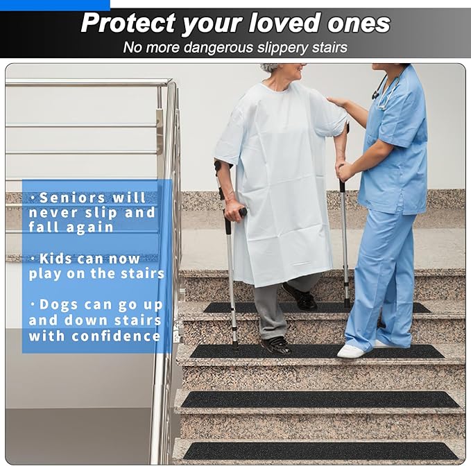SMILOOL Outdoor Stair Treads Non-Slip Step Strips for Wooden Steps 5 Pack 8” x 30” Anti Slip Grip Tape Precut for Outside Stairs, Non Skid Stair Tread Mats Weather Resistant for Outdoors, Black