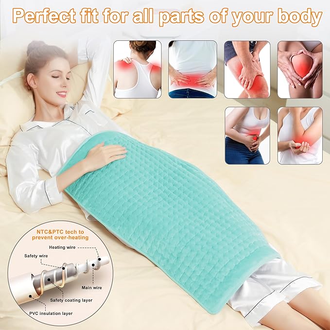 Deepsoon Heating Pad,Electric Heating Pads for Back,Neck,Moist Heating Pad for Abdomen Shoulder Knee Legs,Dry/Moist Heat&Auto Shut Off,Mother's Day Birthday for Men and Women,Light Green,33x17 Inch