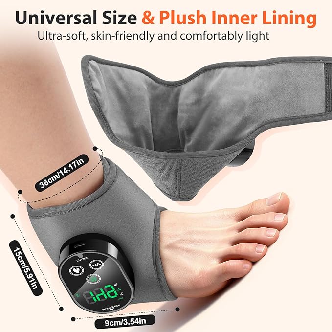 Ankle Heating Pad Cordless, Ankle and Foot Massager for Neuropathy, Heated Ankle Wrap with 4 Heats and 2 Vibrations, 3 Timers, Gifts for Women Men (Grey)