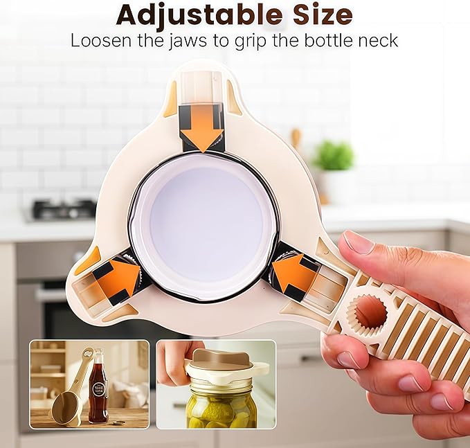 Upgraded Jar Opener 4-in-1, Adjustable Jar Opener for Weak Hands & Bottle Opener, Fits Kitchen Jars, Bottles and Cans, Top Jar Openers for Seniors