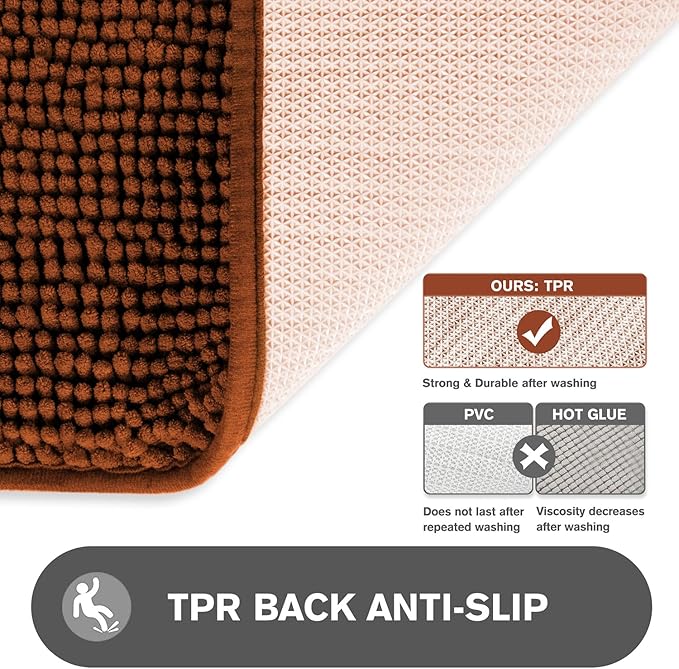 Bathroom Runner Rug 47 x 17 Inch – Long Bath Mat | Absorbent and Washable Thick Chenille Bath Rug Non-Slip Runner Rug for Bathroom, Shower, Sink(Rust)