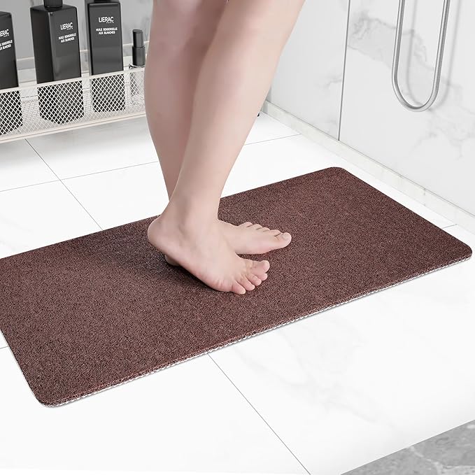 Hargiis Non-Slip Bathtub Mat, Anti Slip Shower Mat, Fast Drying Bathtub Mats, Foot Scrubber Mat, Anti Slip Mat for Tub, Floor, Bathroom, Kitchen, Home, Hotel (Brown 32"×17")