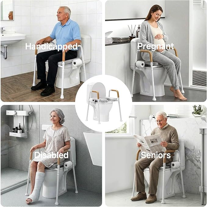 Loyoda Heavy-Duty Steel Toilet Seat Riser with Plush Memory Foam & Flip-Up Seat - Secure 350 lbs Capacity, Adjustable Height Raised Toilet Seat for Seniors，Pregnant, Disabled, Handicapped