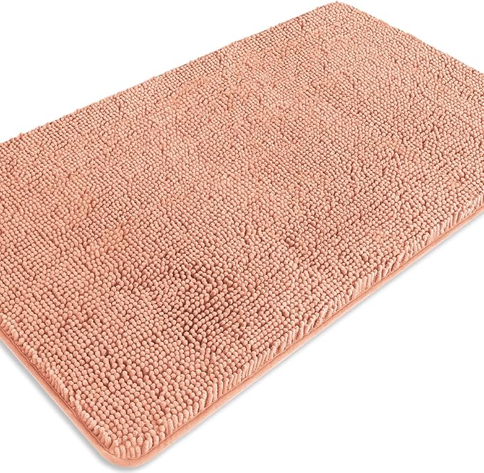 Dusty Pink Bathroom Rugs – Absorbent and Washable Bath Mat, Non-Slip, Thick Soft Chenille Bath Rugs for Bathroom Floor, Shower, Sink - 26" x 44"