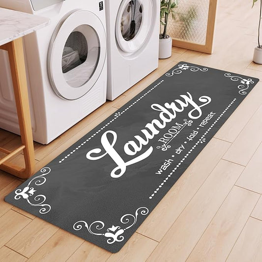 XLHOMO Laundry Room Rug Runner, 17"x60" Non Slip Grey Nappa Leather Laundry Rugs, Farmhouse Washable Floor Laundry Mats for Laundry Room, Kitchen, Washroom, Bathroom, Mudroom, Hallway Entryway Decor