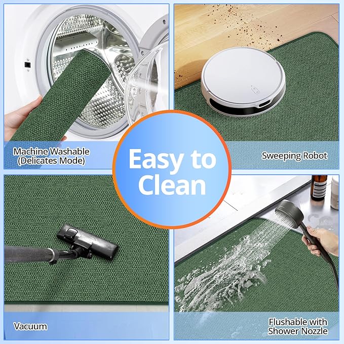 HOMTEB Toilet Rugs U Shaped Washable 24x20, Ultra Thin Toilet Rug Super Absorbent, Toilet Mat Rubber Backing Non-Slip, Toilet Mats Machine Washable Dry Quickly, Contour Bathroom Rugs for Toilet-Green