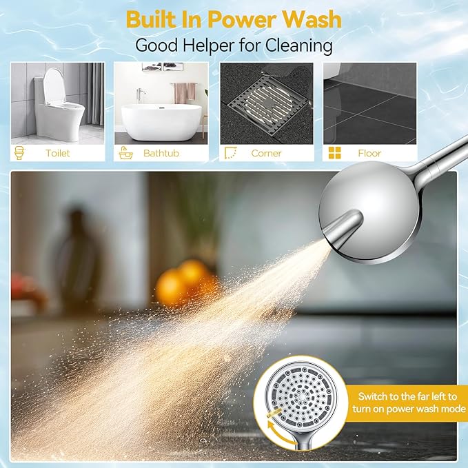 6 Spray Modes Filtered Handheld Showerhead Set, Huge 6-Inch High Pressure Shower Head with Handheld Spray, Chrome Water Softener Shower Head for Hard Water, Built-in Power Wash to Clean Tub