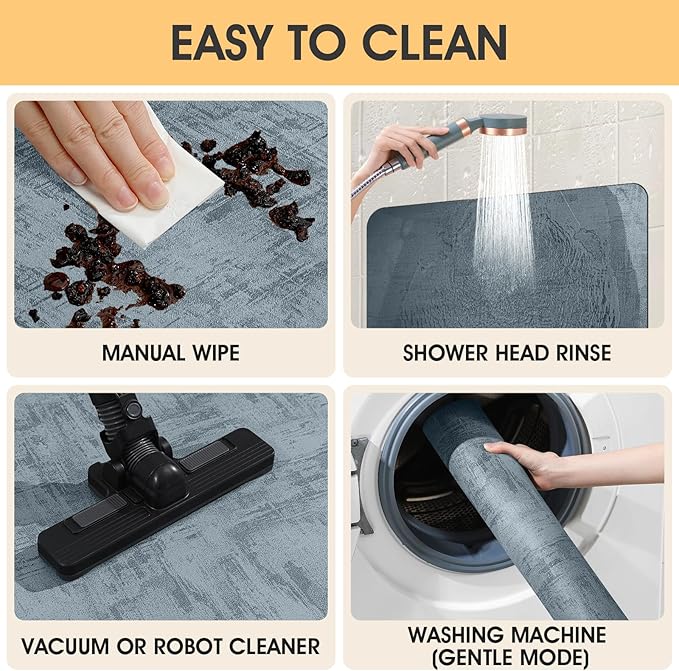 ACCUMTEK Non Slip Bath Mat, Thin Bathroom Rugs Fit Under Door, Quick Dry Bath Mats, Machine Washable Bath Rugs for Bathroom, Bathtub & Kitchen, Bathtub, Haze Blue/Marble/24 x17