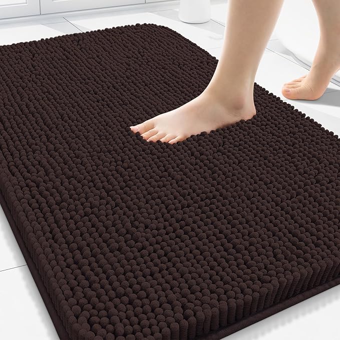 Arotive Bathroom Rugs 34x21, Extra Soft Absorbent Shaggy Chenille Bath Rugs, Machine Washable Rubber Backing Non-Slip Bath Mats for Bathroom Floor Tub and Shower, Home Decor Accessories, Brown