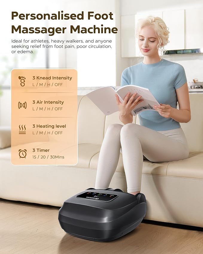 EaseZen Foot Massager Machine with Heat, Shiatsu Foot Massager with Remote, 2026 Upgraded Deep Kneading, for Plantar Fasciitis, Neuropathy, Birthday Gifts for Women Mom Men Dad, Up to Foot Size 14
