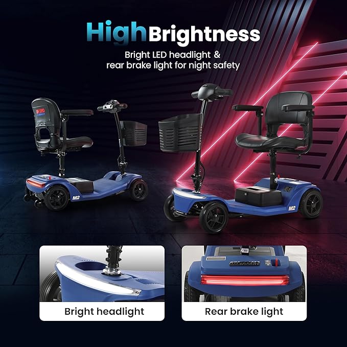 Mobility Scooter for Seniors and Adults M2 Blue,USB Port for 20 Miles Long Range Foldable Electric Scooter,260W Motor,330 LBS Heavy Duty Capacity,Portable and Lightweight for Travel