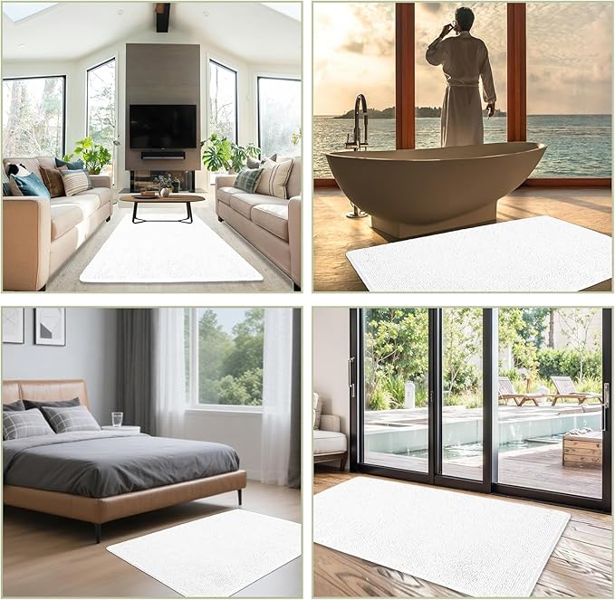 Bathroom Rugs 40 x 60 Inch – Extra Large Bath Mat | Absorbent and Washable Thick Chenille Bath Rugs Non-Slip Runner Rug for Bathroom, Shower, Tub(White)